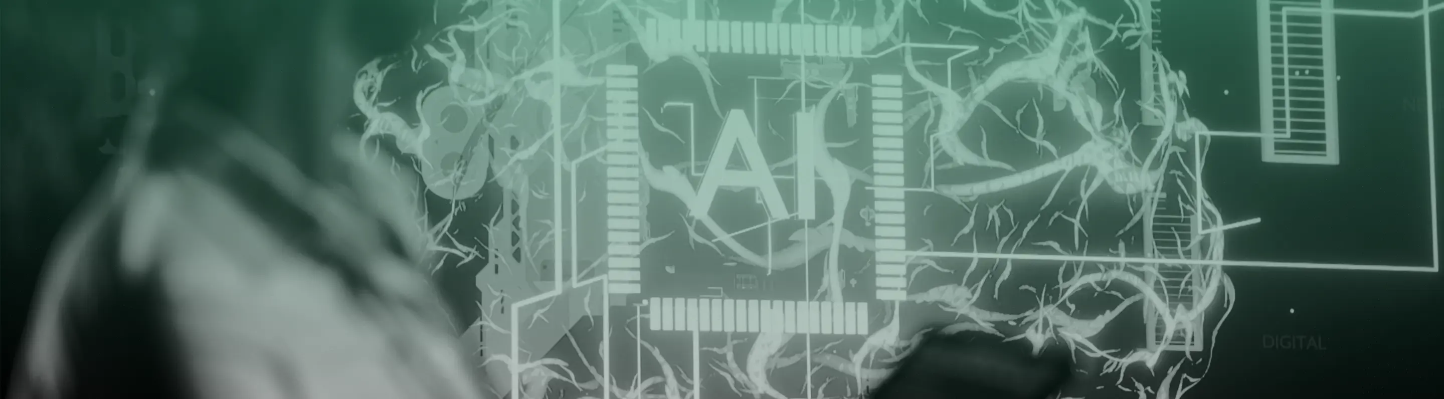 Futuristic visualization of AI talent and neural networks