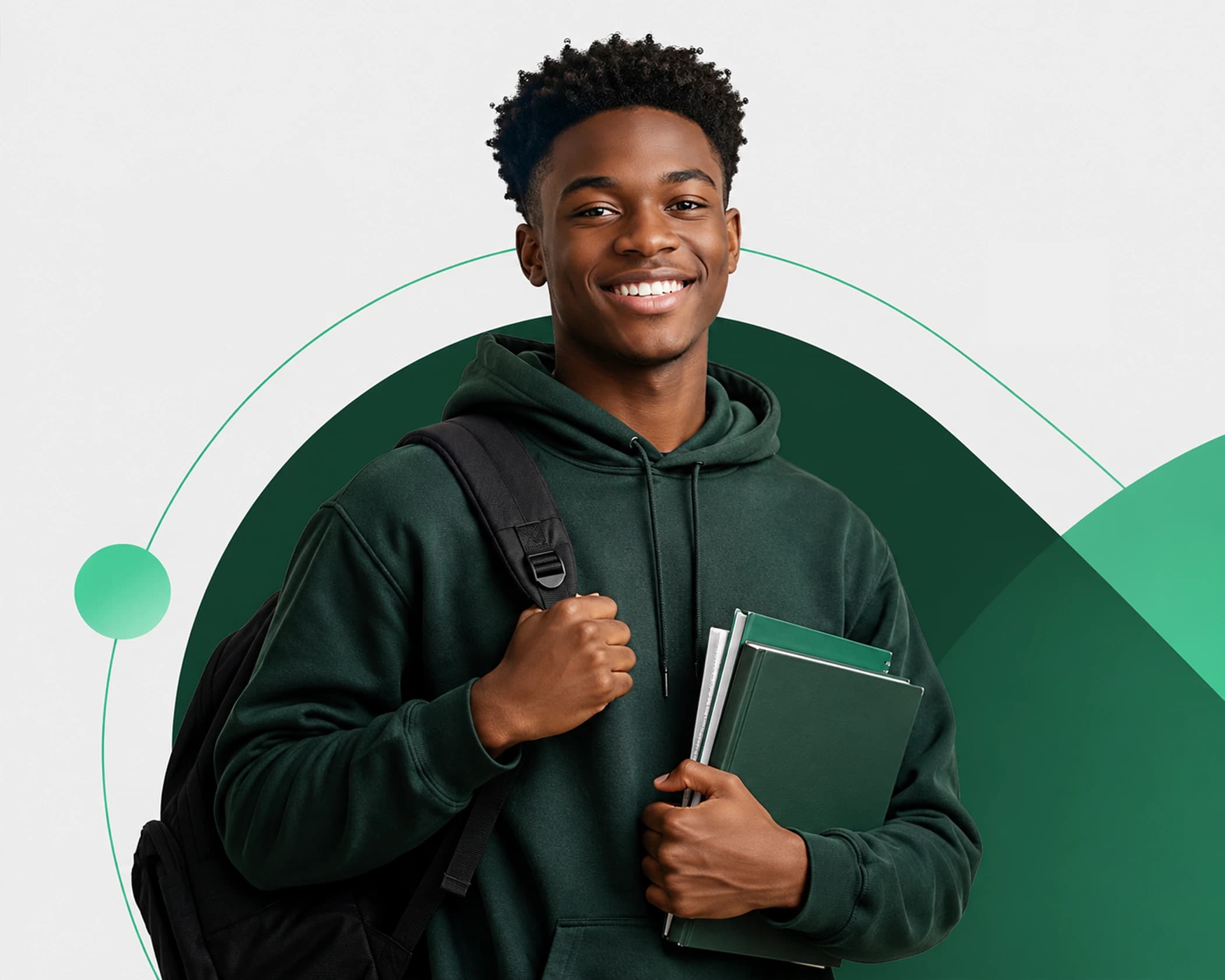 Smiling learner holding books
