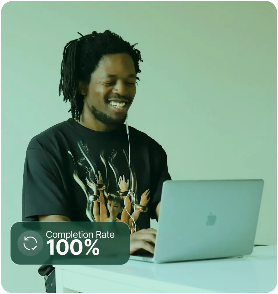 A learner completing a course on his laptop